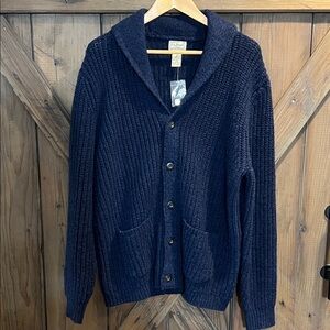 New Mens L.L.Bean Classic Ragg Blue LambsWool Sweater Cardigan 511548 Large